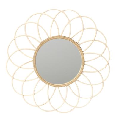 Home deco factory wandspiegel natuurlijk - bloem - rotan - D56 cm - bohemian spiegel