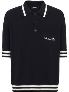 Balmain polo rayé à logo brodé - Noir