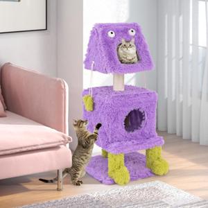 Kattenboom voor Binnenkatten Originele Kattentoren met Monsterthema en 2 Privéappartementen Zacht Pluche Krabpaal van Sisal