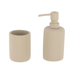 Tendance Badkamer accessoires set 2-delig - Polyresin - taupe - geribbeld