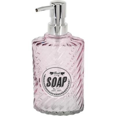 Items Zeeppompje/dispenser - 17 cm - glas - roze - 300 ml - navulbaar - toilet/badkamer/keuken