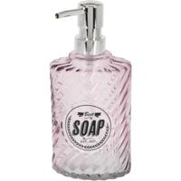 Items Zeeppompje/dispenser - 17 cm - glas - roze - 300 ml - navulbaar - toilet/badkamer/keuken