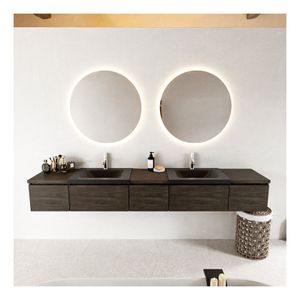 Mondiaz Bukla 240cm badmeubel met module 40 kleur dark brown met 5 lades en wastafel dubbel 2 kraangaten kleur urban