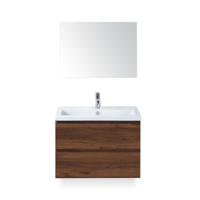 Vogue Badmeubelset 80 cm - Greeplijst in kleur - Walnoot - Keramische Wastafel Wit 1 kraangat - met Spiegel