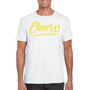Bellatio Decorations Verkleed T-shirt voor heren - cheers - wit - geel glitter - carnaval 2XL  -