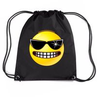 Nylon emoticon smile stoer rugzak zwart met rijgkoord