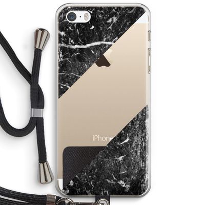 Zwart marmer: iPhone 5 / 5S / SE Transparant Hoesje met koord