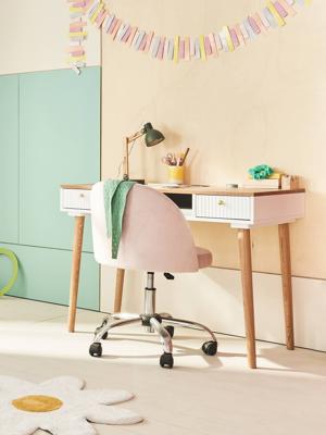 Fluwelen kinderbureaustoel op wieltjes roze (poederkleur)