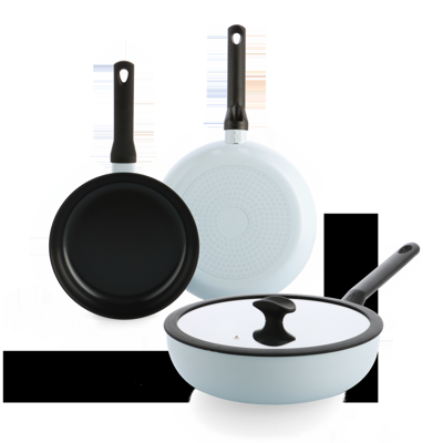 Enjoy 3-delig pannenset Lichtblauw met wok
