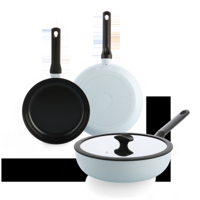 Enjoy 3-delig pannenset Lichtblauw met wok