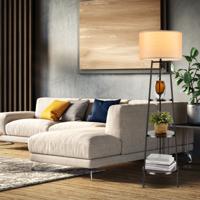 Vloerlamp met Houten Planken Belastbaar tot 15kg Vloerlamp met Linnen Lampenkap