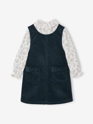 Set overgooier van fluweel en blouse van katoenen gaas voor meisjes petrolblauw