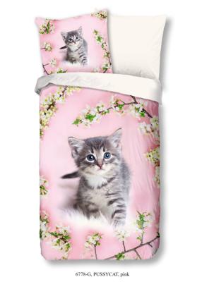 Good Morning Kinderdekbedovertrek "poes" - Roze - (135x200 cm) - Katoen