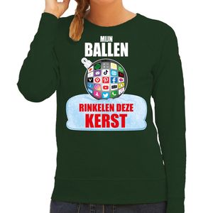 Rinkelende Kerstbal sweater / foute Kersttrui Mijn ballen rinkelen deze Kerst groen voor dames