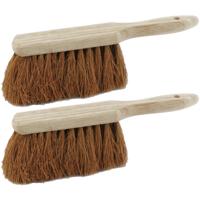 Houten stoffer - 2x stuks - 28 cm - kokosvezel - voor binnen en buiten - handveger
