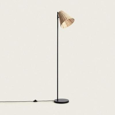 Vloerlamp zwart met verstelbare rotan kap en E27 fitting &apos;Avare&apos; 150 cm