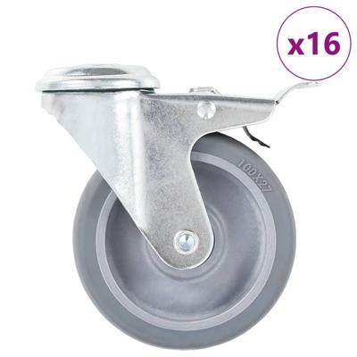 16 st Zwenkwielen met boutgaten 100 mm