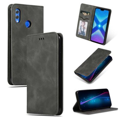 Retro huid voelen Business magnetische horizontale Flip lederen case voor Huawei Honor 8X (donkergrijs)