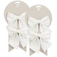 Kerst ornamenten strikken - 4x st - wit - 12 x 13 cm - kerstboomstrikjes