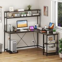 L-vormige Gaming Bureau met LED-strips & Stopcontacten Hoekbureau Computerbureau Grijs L-vormige Gaming Bureau met LED-strips & Stopcontacten Hoekbureau Computerbureau Grijs