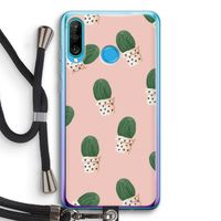 Cactusprint roze: Huawei P30 Lite Transparant Hoesje met koord