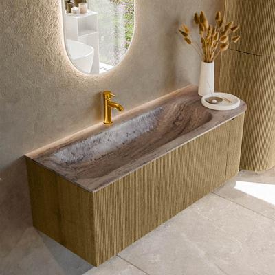 Badmeubel Mondiaz Kurve-Dlux | 125 cm | Meubelkleur Dusk | Wastafelkleur Oza | Solid surface | Wasbak linker zijde spoelbak | 1 kraangat