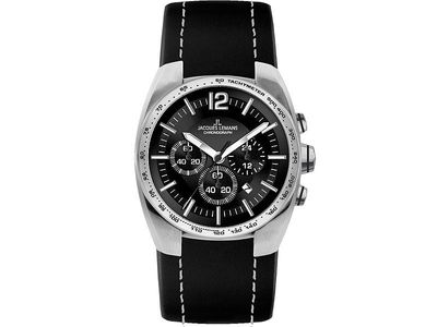Jacques Lemans horlogeband 1-1688 / 1-1688a Leder Zwart 24mm + wit stiksel