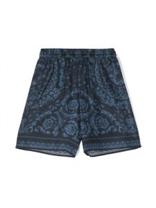 Versace Kids short en soie à imprimé baroque - Bleu