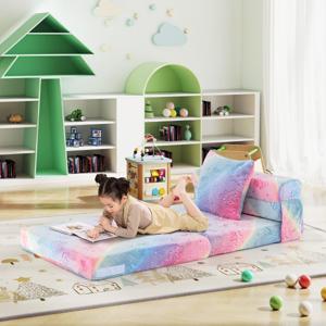 Opvouwbare Slaapbank voor Kinderen Oplichtende Peuterbank met Kussen en Machinewasbare Hoes Opvouwbaar Matras voor Speelkamer