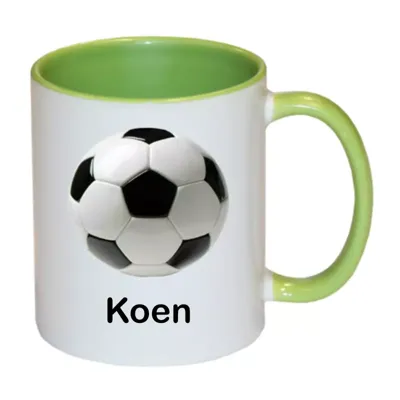 Voetbal mok met naam (groen)