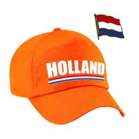 Nederland supporters setje - baseballcap print oranje - colbert pin broche vlag - volwassenen Nederland supporters setje - baseballcap print oranje - colbert pin broche vlag - volwassenen