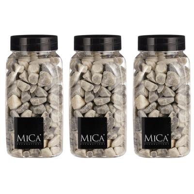 Mica Decorations decoratie stenen - 3x - 1 kilo - 650ml - grijs mix - hobby steentjes