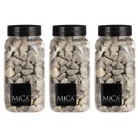 Mica Decorations decoratie stenen - 3x - 1 kilo - 650ml - grijs mix - hobby steentjes