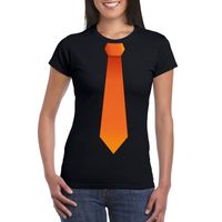 Shirt met oranje stropdas zwart dames 2XL  - - thumbnail