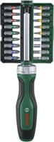Bosch Groen ratchet screwdriver 18 bits (ratel/bitschroevendraaier, 18x bit (ph1, ph2, ph3, pz1, pz2, pz3, sl4, sl5, sl6, tx10, tx15, tx20, tx25, tx30, hex3, hex4, hex5, hex6)) - 1600a02z9a