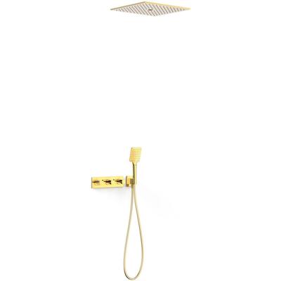 Regendouche set Tres B-System | Inbouw | Thermostaatkraan | 3-weg | Rechthoekig | 24k Goud glans 24k Goud glans