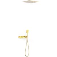 Regendouche set Tres B-System | Inbouw | Thermostaatkraan | 3-weg | Rechthoekig | 24k Goud glans 24k Goud glans
