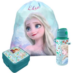 Disney Frozen lunchbox set voor kinderen - 3-delig - blauw - incl. gymtas/schooltas