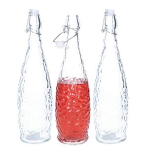 Alessandro Beugelfles/weckfles - 3x - gedecoreerd glas - transparant - luchtdicht - 1 liter