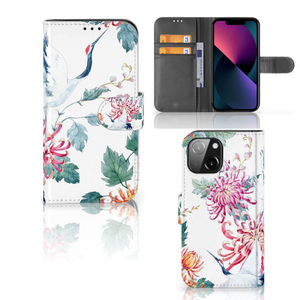 iPhone 13 Mini Telefoonhoesje met Pasjes Bird Flowers