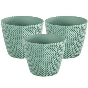 Plantenpot/bloempot Splofy - Set van 3x stuks - mint groen - kunststof - D13 x H11 cm - binnen/buite