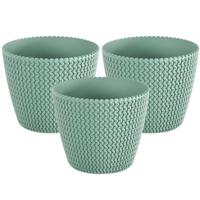 Plantenpot/bloempot Splofy - Set van 3x stuks - mint groen - kunststof - D13 x H11 cm - binnen/buite