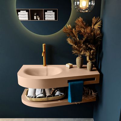 MONDIAZ RIVA 100cm Wastafel met planchet kleur Rosee. Wastafel DULCET links 1 kraangaten kleur Rosee. MONDIAZ RIVA 100cm Wastafel met planchet kleur Rosee. Wastafel DULCET links 1 kraangaten kleur Rosee.