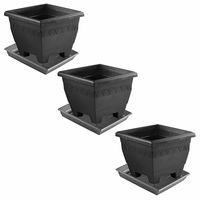 3x stuks antraciet grijze plantenbakken/bloembakken met onderschaal 40 x 40 x 31.5 cm