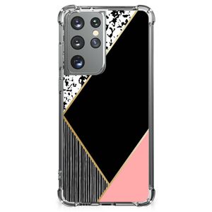 Samsung Galaxy S21 Ultra Shockproof Case Zwart Roze Vormen
