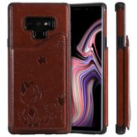 Voor Galaxy Note9 kat Bee reliëf patroon schokbestendige beschermende case met kaartsleuven & fotolijstjes (bruin)