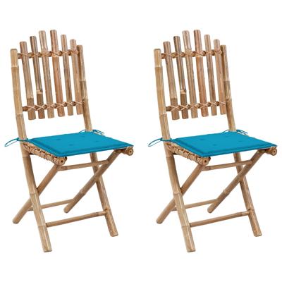 Tuinstoelen 2 st inklapbaar met kussens bamboe