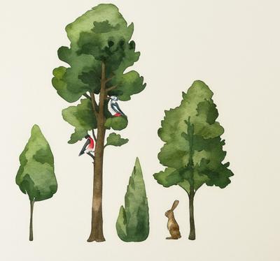 Aquarella houten bomen muursticker