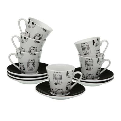 Set van 6 kopjes met schotel Versa Porselein Kat