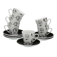 Set van 6 kopjes met schotel Versa Porselein Kat